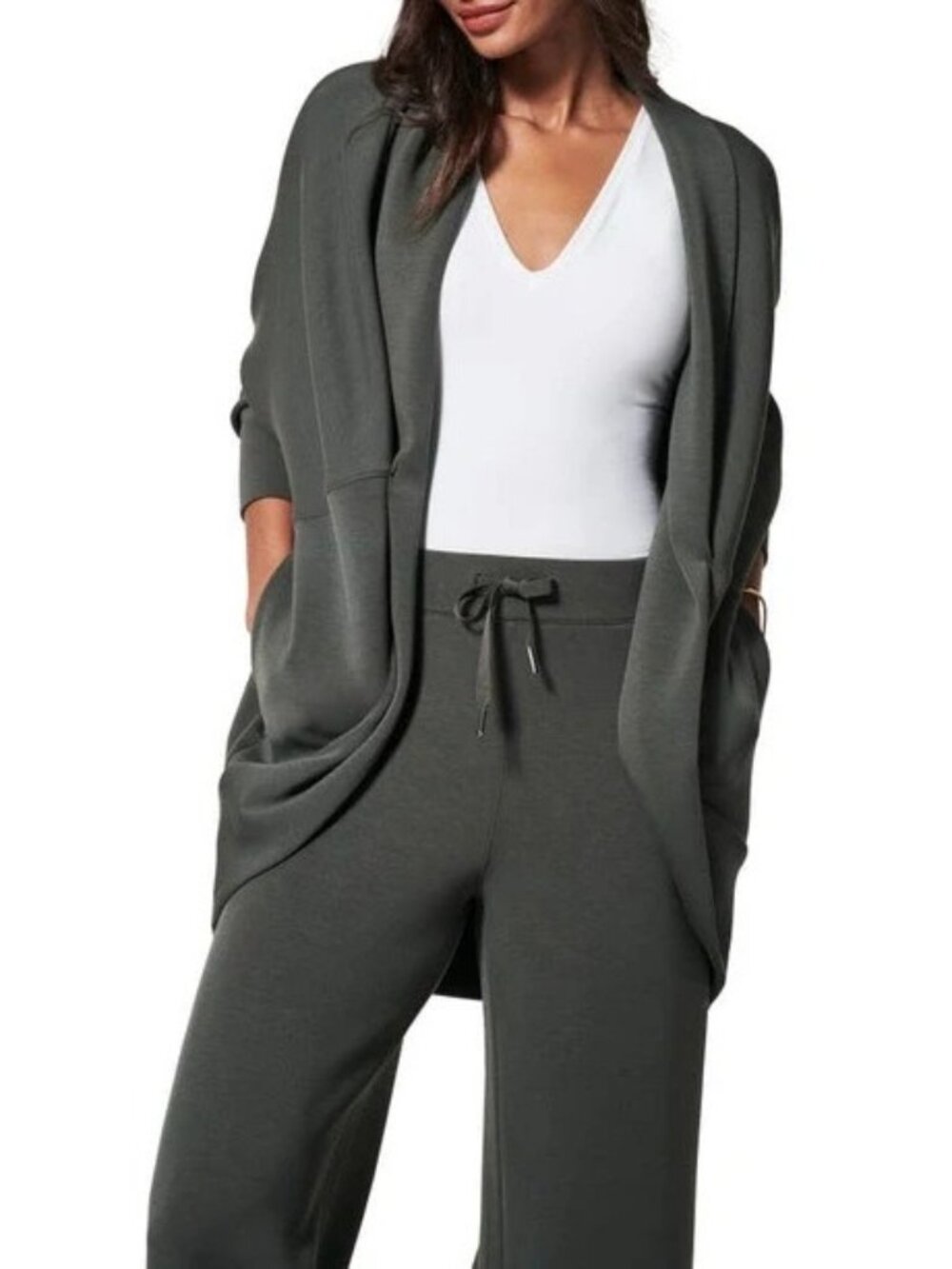 $149 SPANX Womens Air Essentials Cocoon Cardigan Sweater Green Dark Palm XL 1X